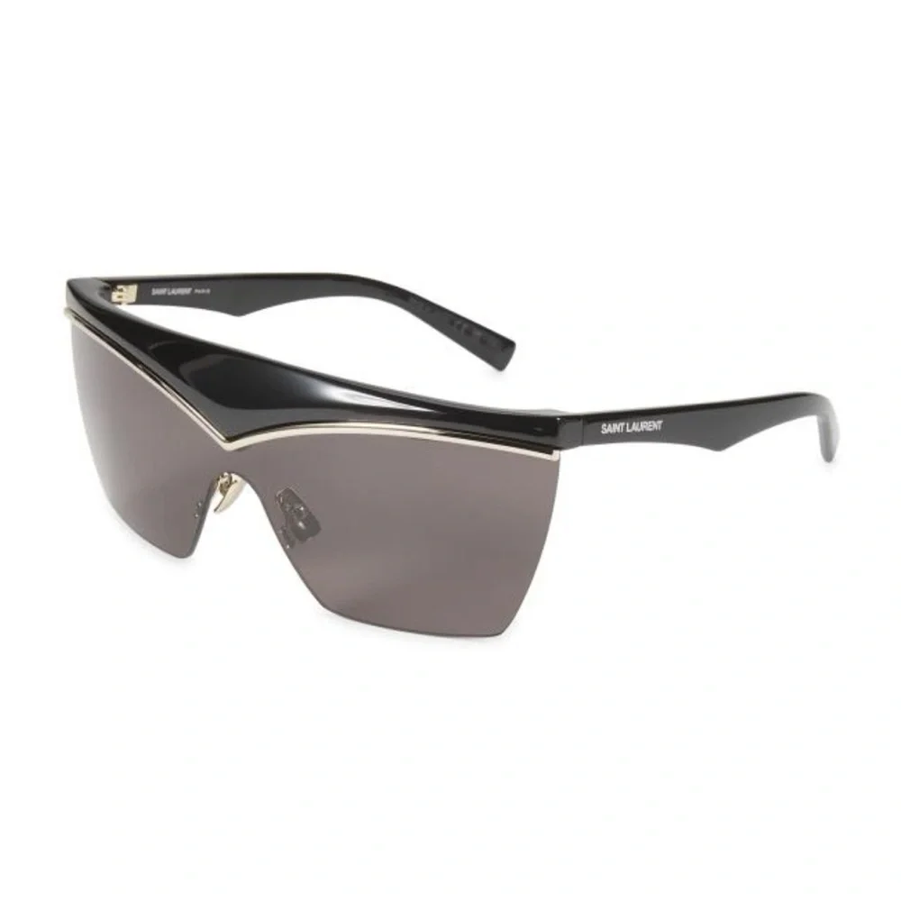 Saint Laurent Black and Silver Shield Sunglasses